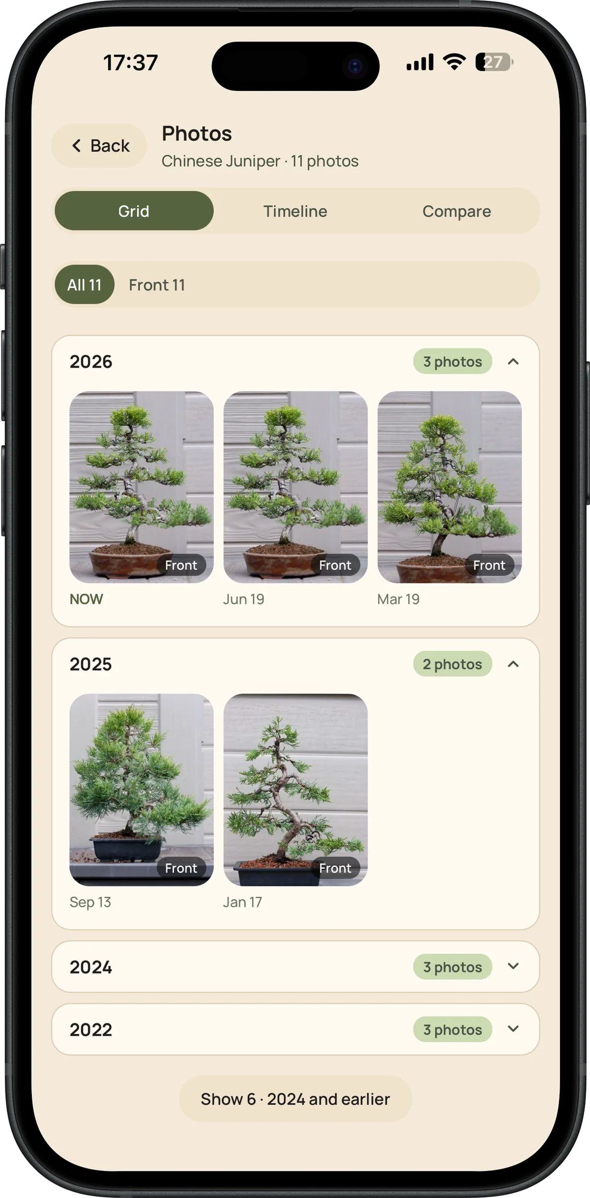 Bonsai Pilot photo gallery screen