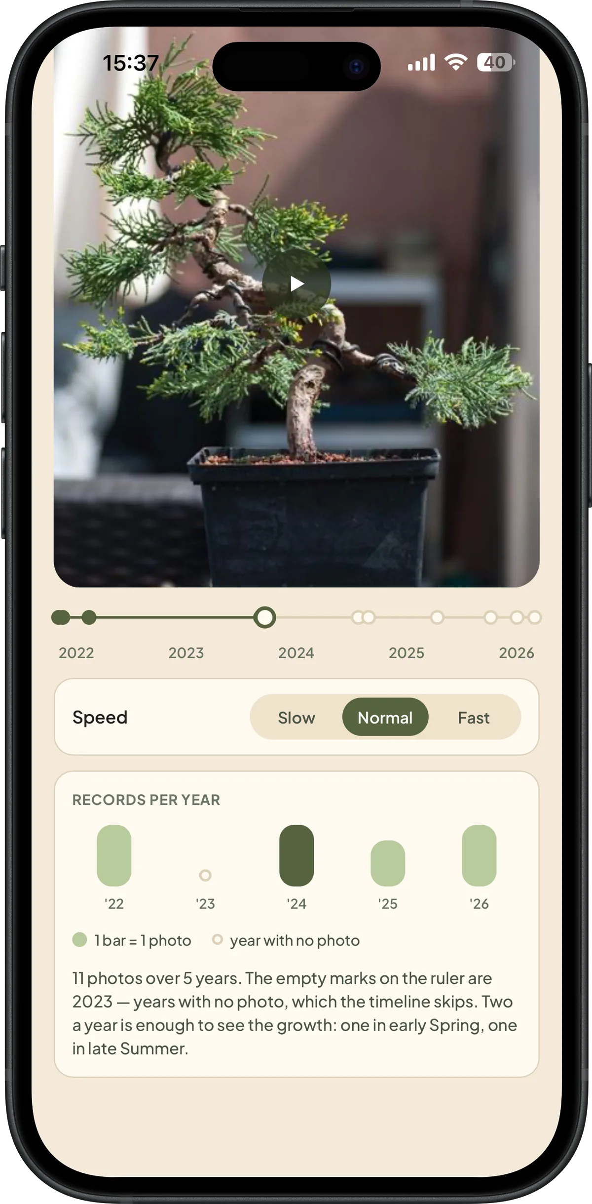 Bonsai Pilot photo records per year chart