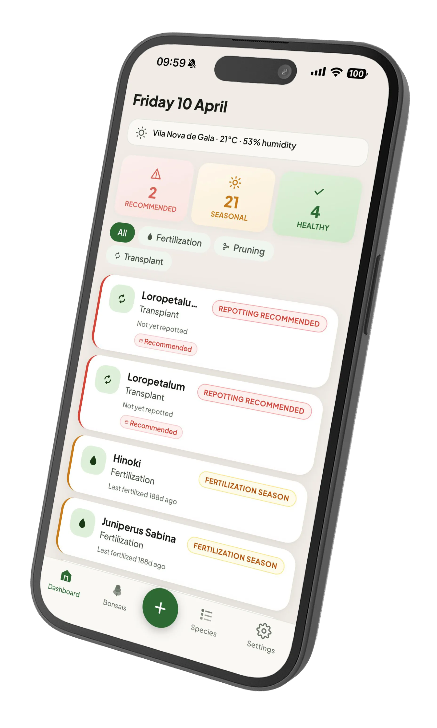 Bonsai Pilot  Bonsai Care Tracker